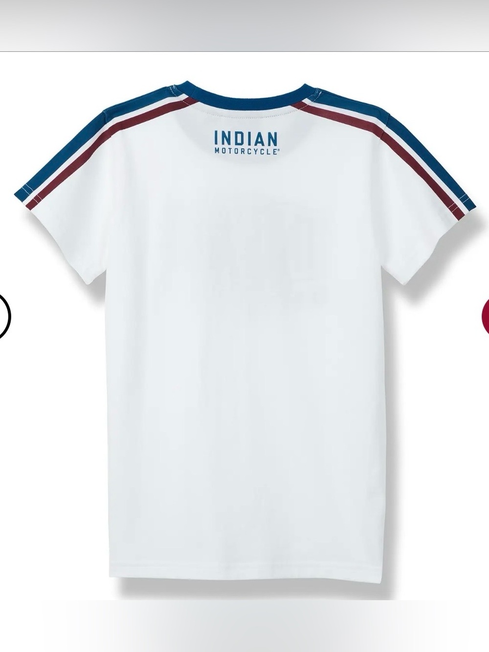 Indian Motorcycle Women’s White Logo Tee with Blue & Maroon Striped Accents - Picture 2 of 8